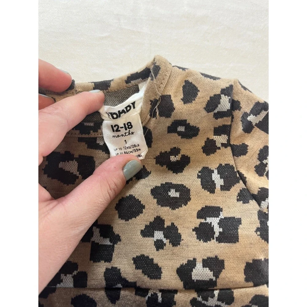 Cotton On Baby‎ Girls Leopard Print Long Sleeve Dress Tan Black 12-18 Months